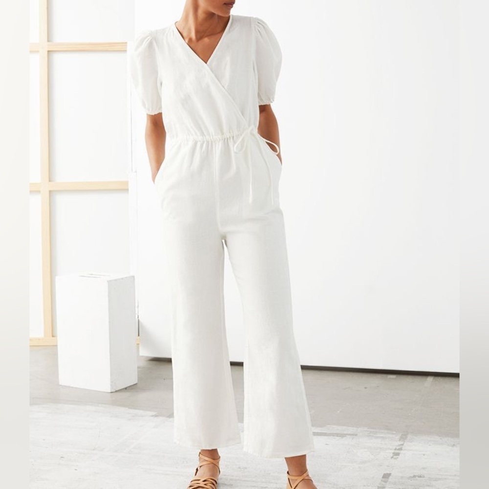 & Other Stories Linen Puff Sleeve Jumpsuit